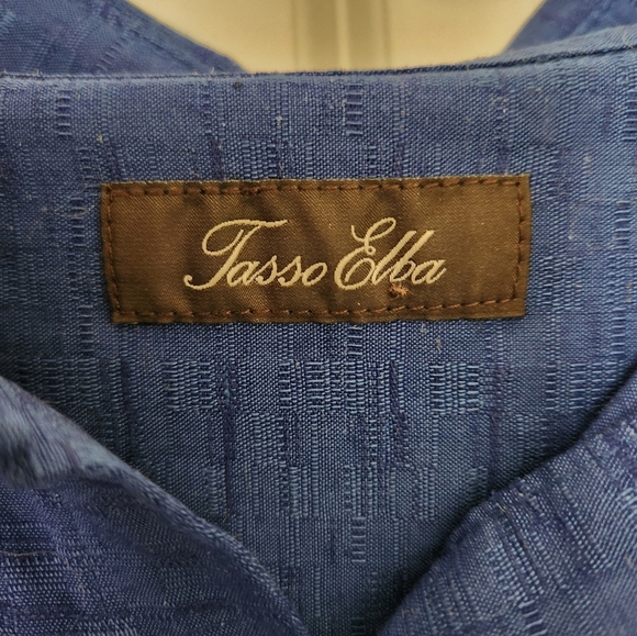 Tasso Elba Island Shirt Mens XLarge Silk Linen Blue Short Sleeve Button Up - Picture 2 of 6